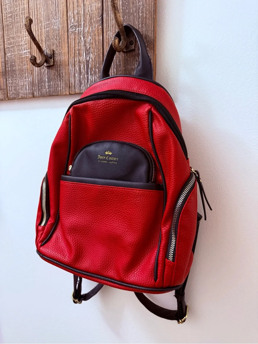 Juicy Couture Red Backpack with Black Trim and Gold Logo